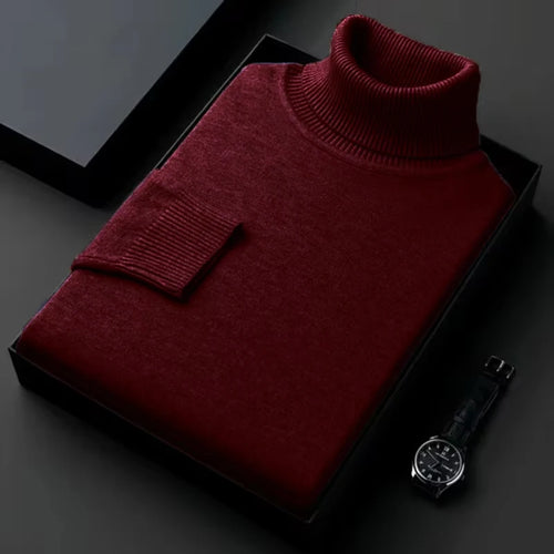 New Mens Long Sleeve Knitted Sweaters Solid Color Turtleneck Coats