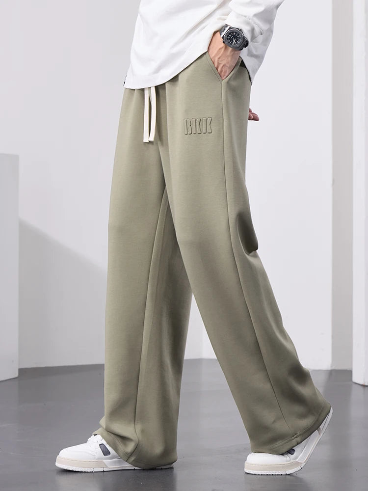 Men's Straight Sweatpants Wide Leg Cotton Track Pants Drawstring