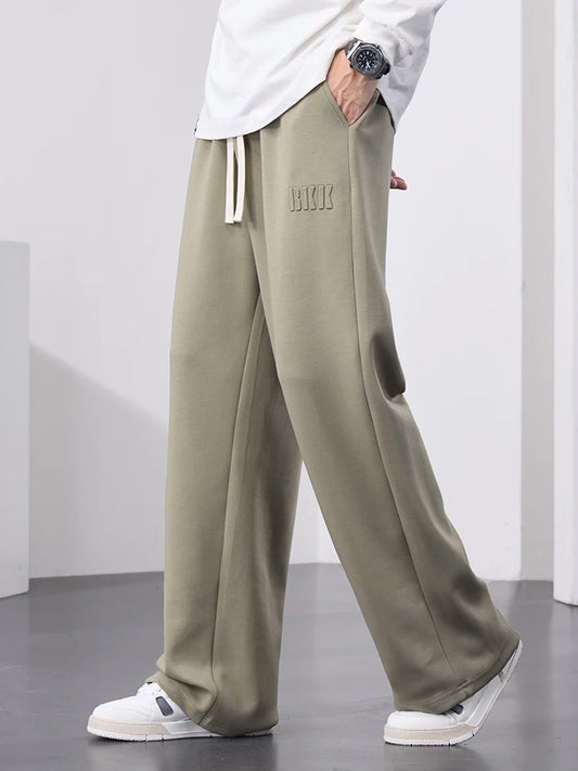 Men's Straight Sweatpants Wide Leg Cotton Track Pants Drawstring