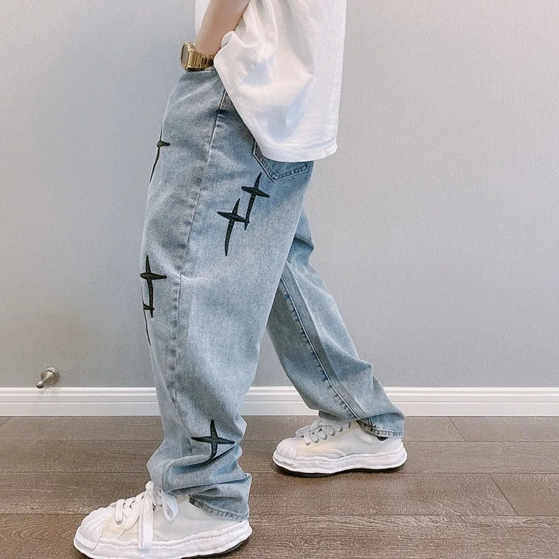 Boyfriend Vintage Fashion Straight Casual Loose Denim Cargo Pants Men