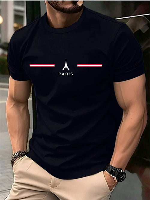 Men's 100% pure cotton summer loose oversized casual Paris letter