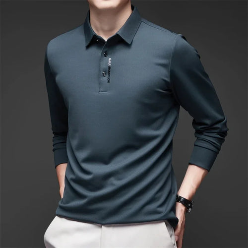 New Men's Business Casual Long Sleeved Shirt with Badge Solid Color