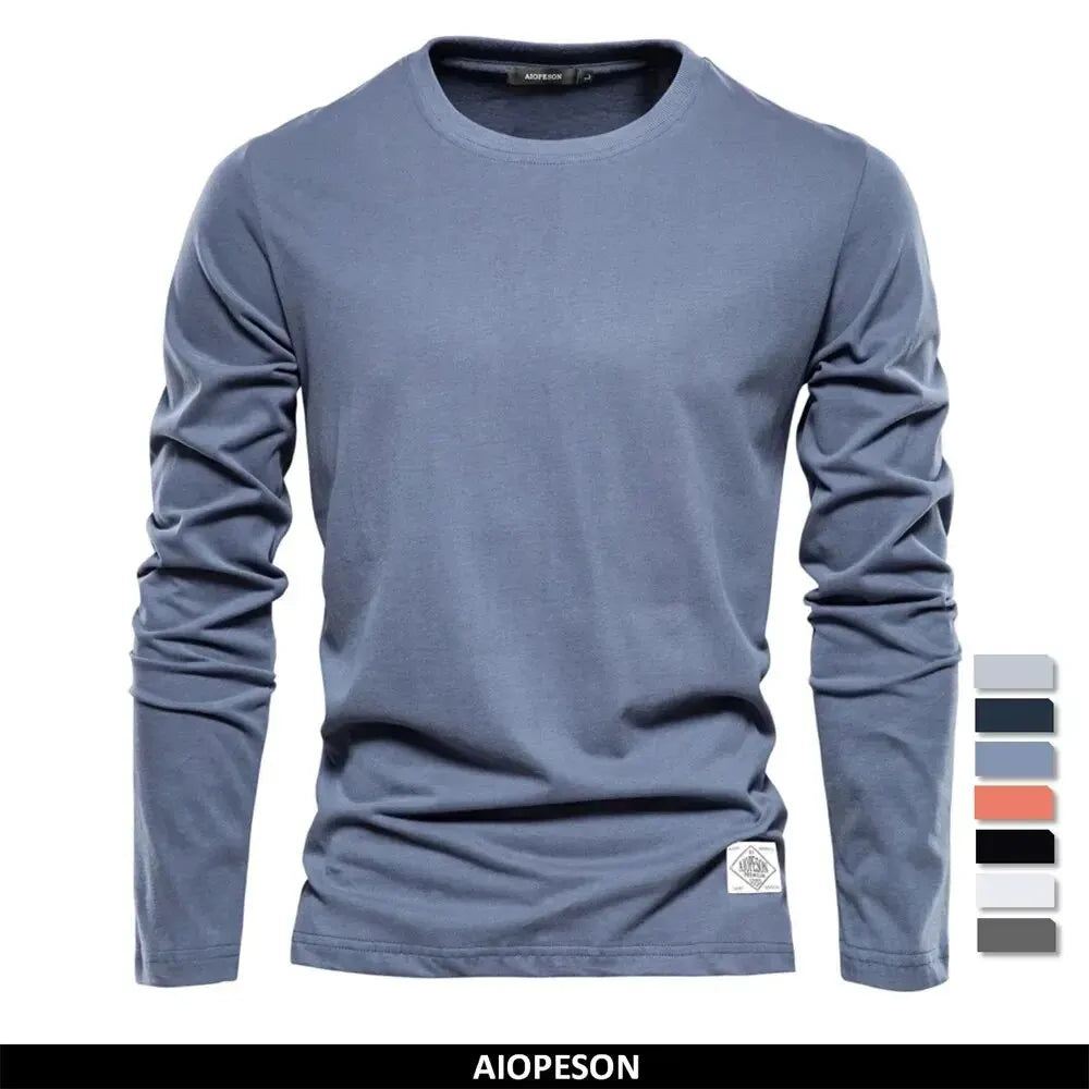 100% Cotton Long Sleeve T Shirt For Men Solid Spring Casual Mens