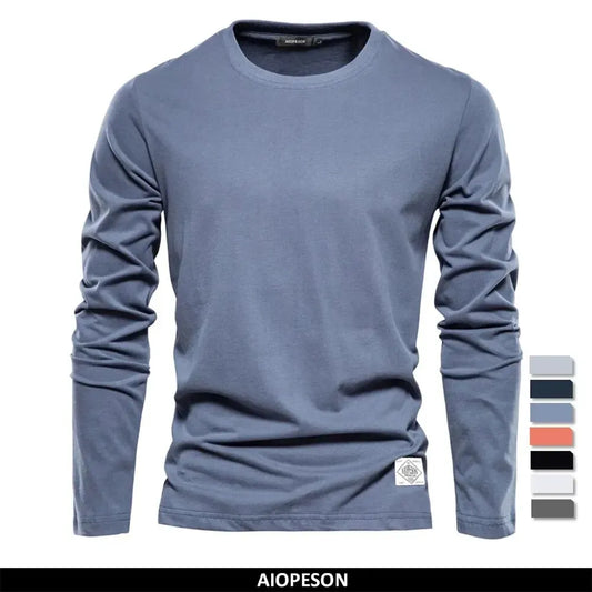 100% Cotton Long Sleeve T Shirt For Men Solid Spring Casual Mens