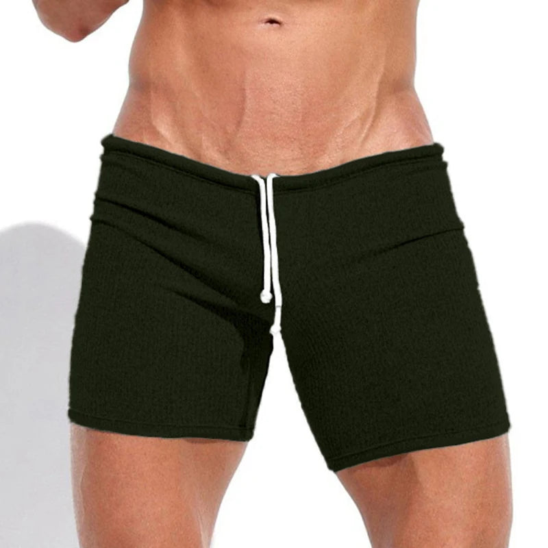 Summer Men's Shorts Casual Breathable Drawstring Shorts Solid-color