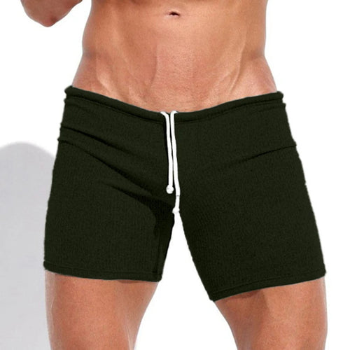 Summer Men's Shorts Casual Breathable Drawstring Shorts Solid-color