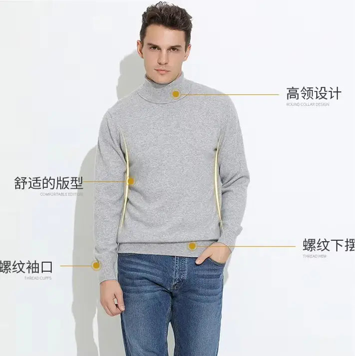 Turtleneck Men Pullover Cashmere Cotton Blend Knitted Sweater 2025