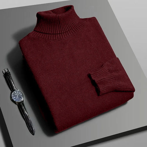 Autumn Mens High Quality Knitted Turtleneck Sweater Slim Fit Long