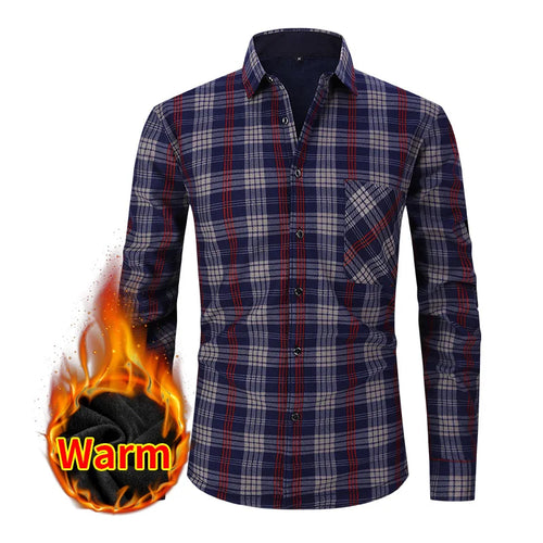 American size men's shirt long sleeve autumn winter warm plus fleece