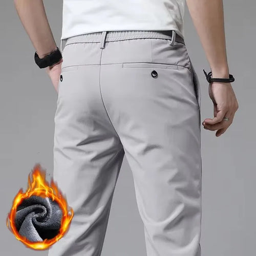 Winter Fleece Golf Casual Pants Men Business Slim Stretch Jogger Thick