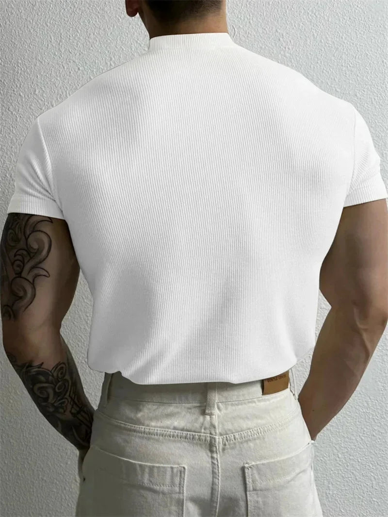 spring summer Elastic Comfortable Men's T-shirt Small high collar