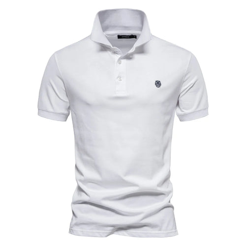 AIOPESON 100% Cotton Embroidery Men's Polo Shirts Solid Color Short