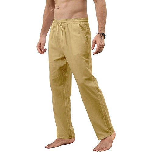 Men's Cotton Linen Pants Loose Breathable Casual Solid Color Long