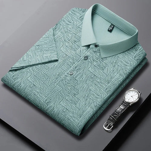 2024 Summer New Men's Business Print Short Sleeved POLO Shirt