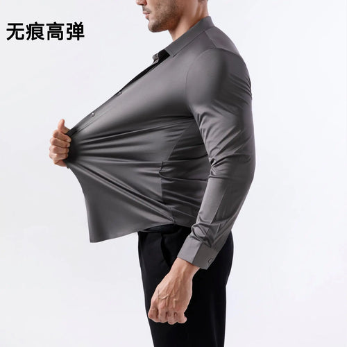 100 KG Non-Iron Four-way stretch Men's Long Sleeve Shirt Silky Foreign
