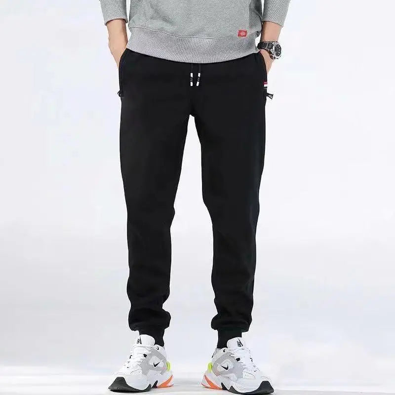 Winter Men's Cotton Tight Track Pants Fleece-Lined Thick Lambskin