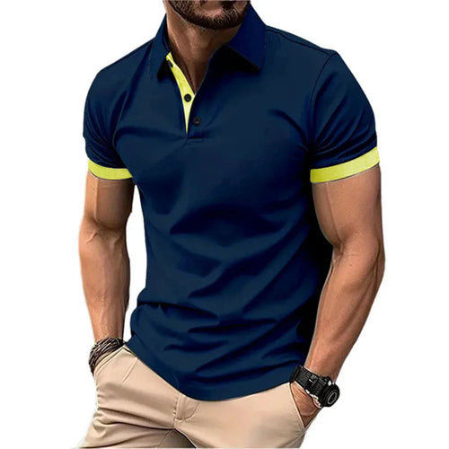 Men's Polo Shirt Short Sleeve Casual Slim Fit Color Blocking T-shirts