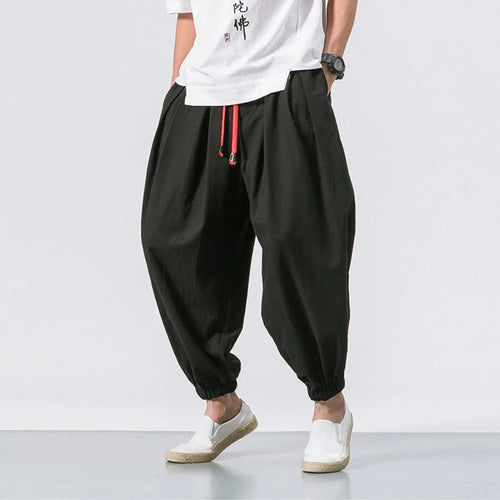 New Oversized Men Harem Pants Loose Chinese Style Cotton and Linen