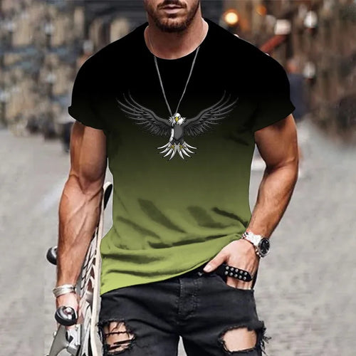 Men's gradient eagle 3D printed T-shirt summer outdoor leisure sports
