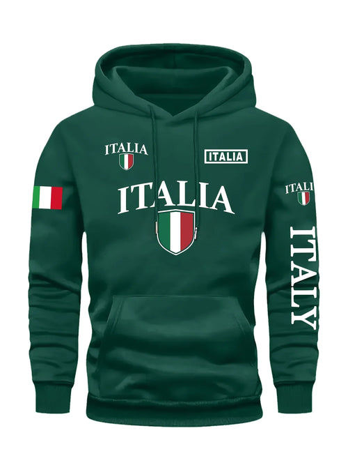 Men's Italy Flag Shield Bold ITALY Letter Print Hoodie Grey Casual
