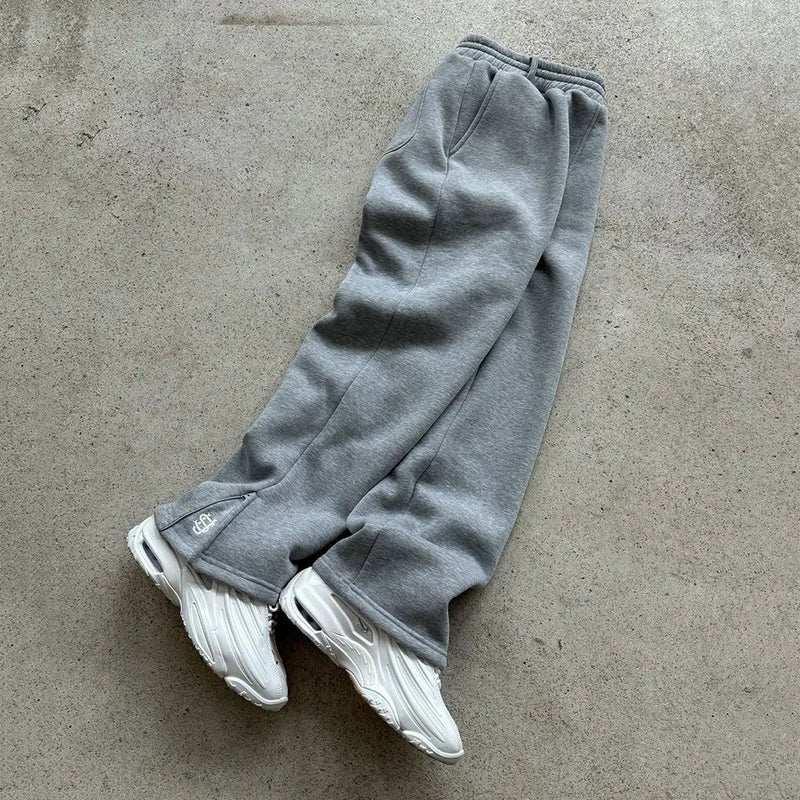 Autumn Drawstring Zipper Sweatpants Solid Color Casual High Street