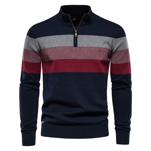 AIOPESON Men's Patchwork Pullover Sweater Cotton Casual Zipper Mock
