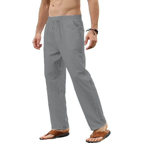 Men's Cotton Linen Pants Casual Loose Pants Male Breathable Solid