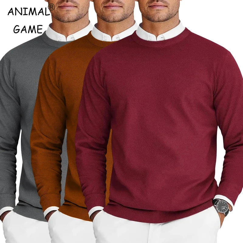 New Mens Crew Neck Pullover Sweaters Long Sleeve Lightweight Knit