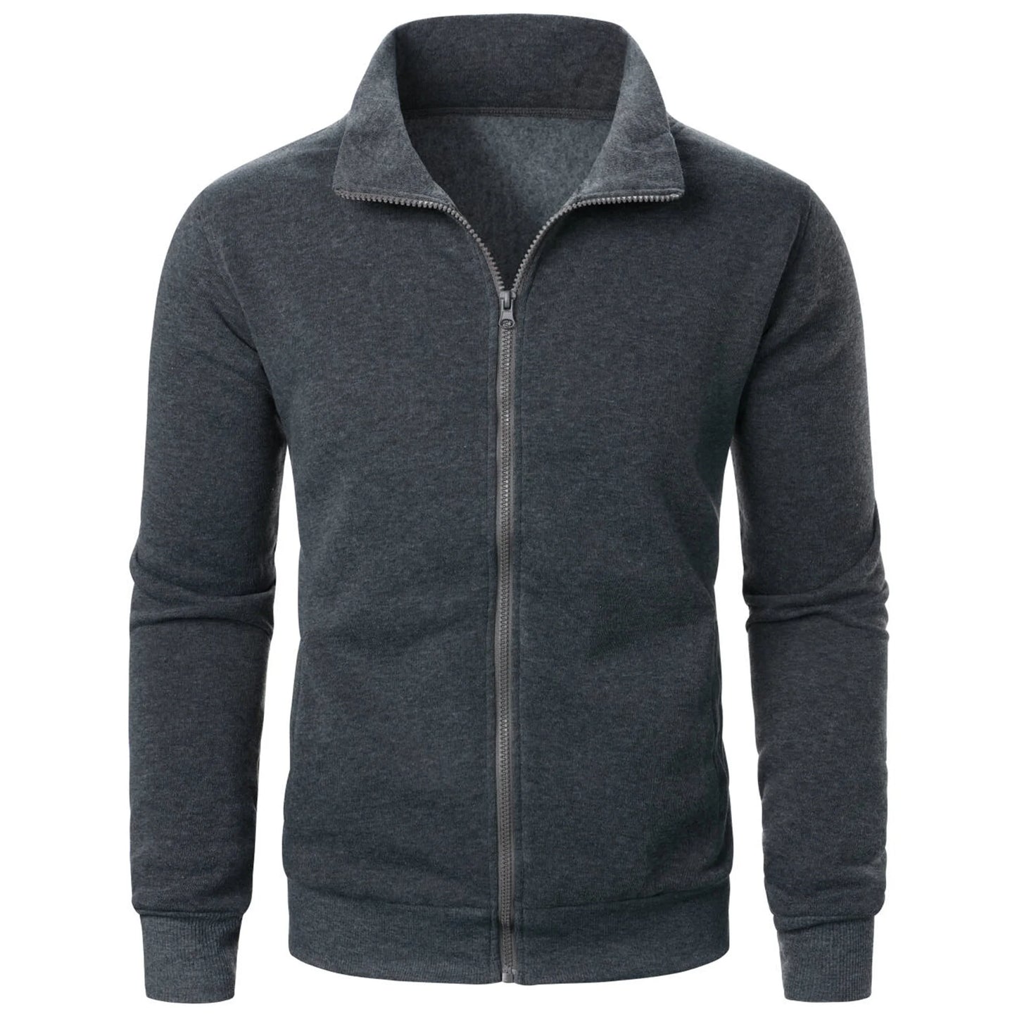 Men's casual sports zipper stand collar hoodie coat men's solid color