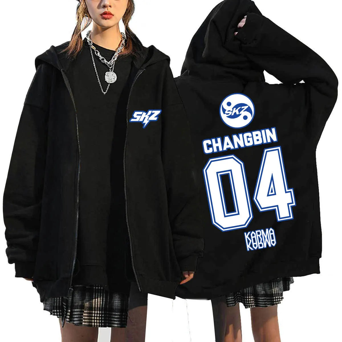 2025 Men's & Women's KPOP KARMA Print Zip-Up Hoodie Fashion Casual