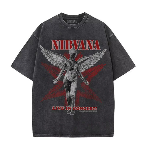 Nirvana rock band men's Retro cotton Washed Tee In Utero album man