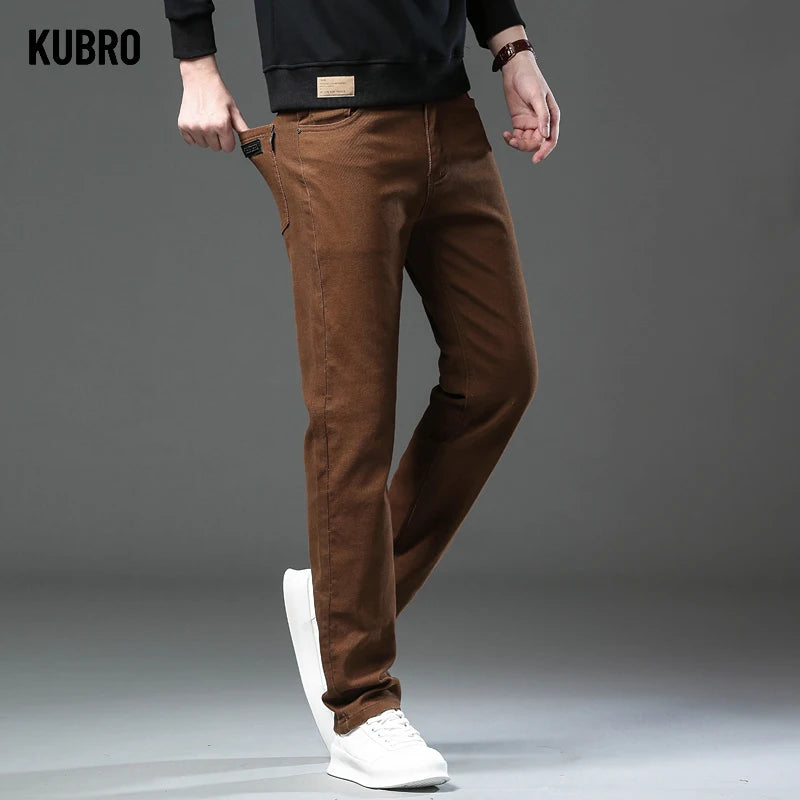 Fashion Loose Straight Business Casual Stretch Denim Pants Male Brand