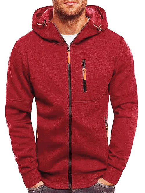 Solid color men's hooded jacket Casual long-sleeved hoodie Zipper Gym