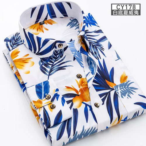 New men's shirt long sleeve thin spring/summer print free ironing