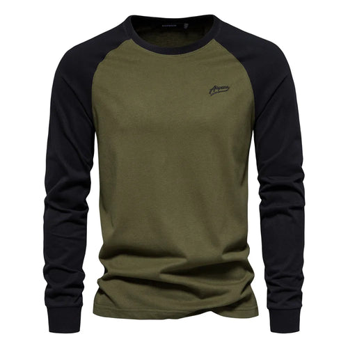 AIOPESON Men's T-shirts 100% Cotton Long Sleeve O-neck Pactwork Casual