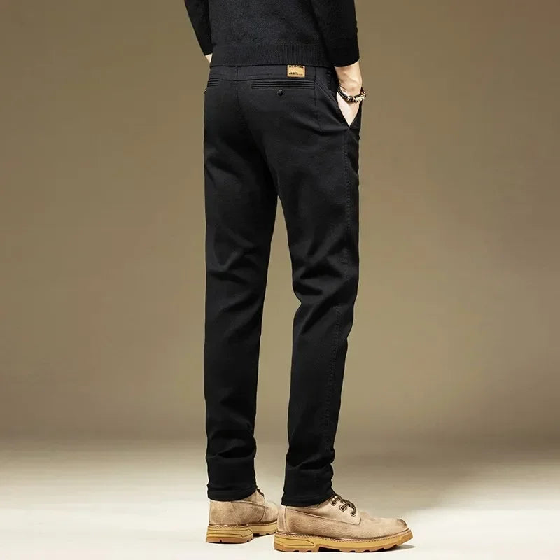 KUBRO Men's Pants Casual Cotton Solid Color Spring Autumn Straight