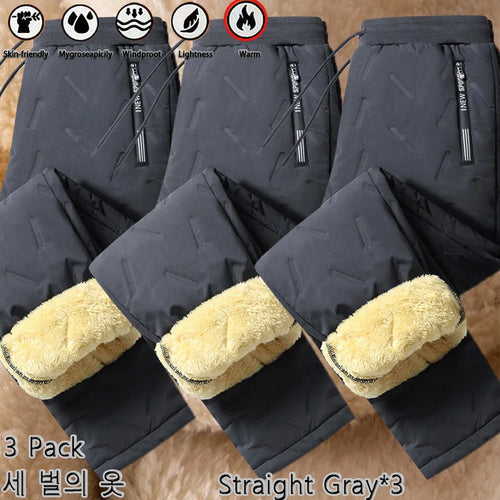 3 Pack Winter Men Plush Thick Fleece Waterproof Pants Windproof Casual