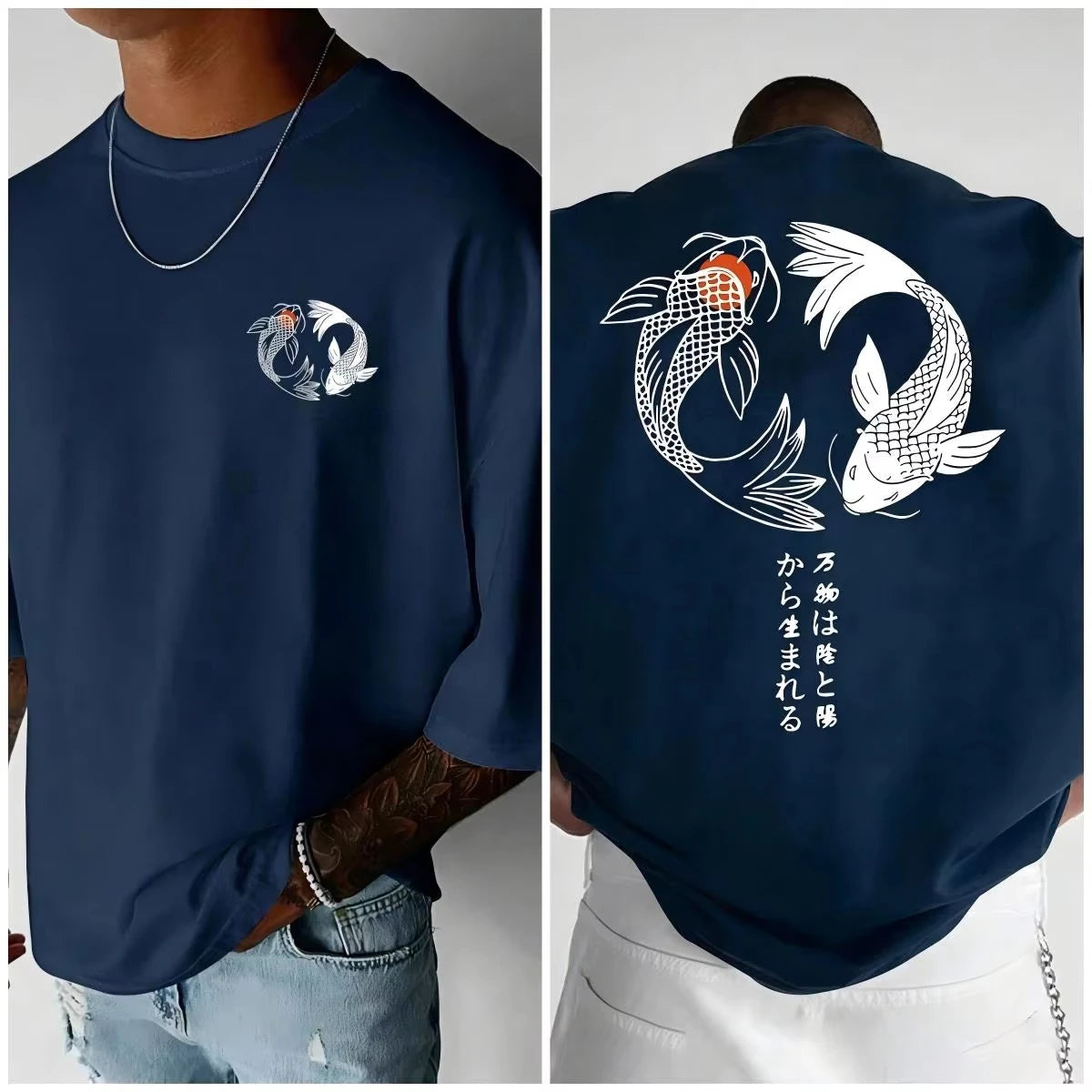 Koi Harajuku Japanese Pattern 100% Pure Cotton Men's T-shirt Summer