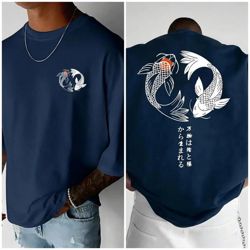 Koi Harajuku Japanese Pattern 100% Pure Cotton Men's T-shirt Summer