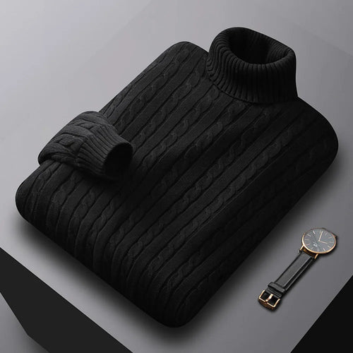 New Men's Turtleneck Sweater Solid Color High Neck Pullover Knitted