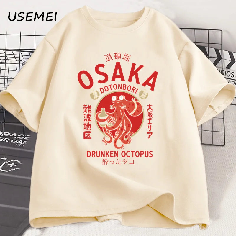 Osaka Dotonbori Drunken Octopus Graphic T Shirts Japanese Style Street
