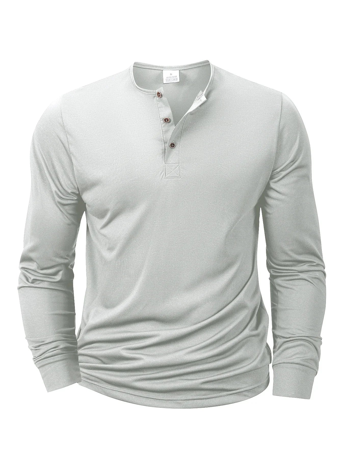 New Men's Henley T-shirts Long Sleeve Basic Casual Band Collar T