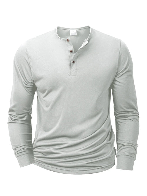 New Men's Henley T-shirts Long Sleeve Basic Casual Band Collar T