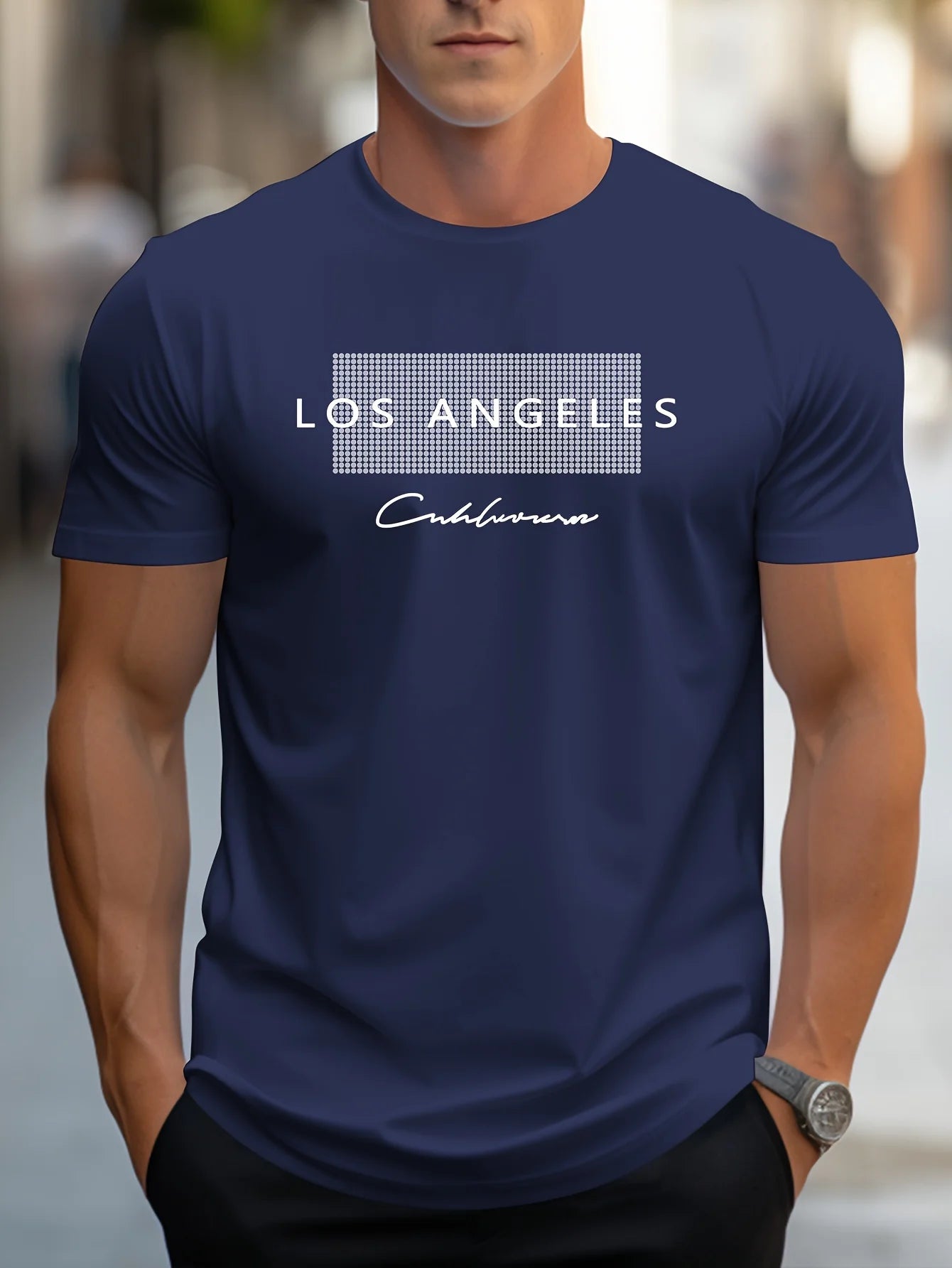 Men's 100% cotton summer loose fit large Los Angeles Graphic printed