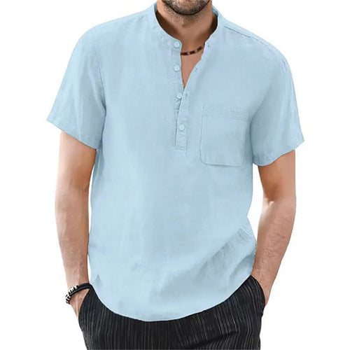 Men's Short Sleeve T-shirt Cotton and Linen Casual Men T-shirts Solid