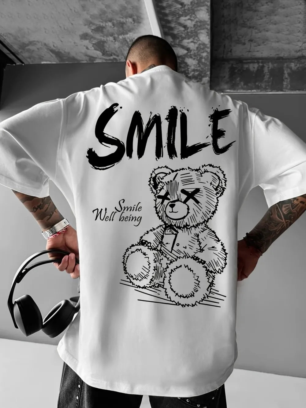 Trendy summer new men's personalized teddy bear print micro elastic