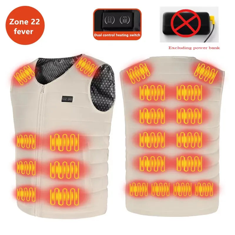 New Winter Unisex V-Neck 22 Zone Heat Resistant Warm Vest Middle-Aged
