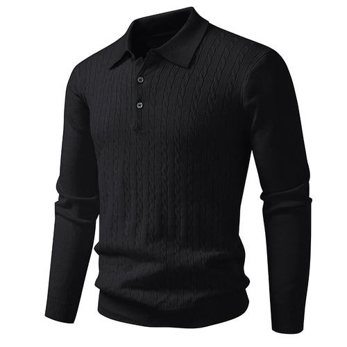 Autumn Mens Polo Sweater V Neck Long Sleeve Knit Button Polos Ribbed