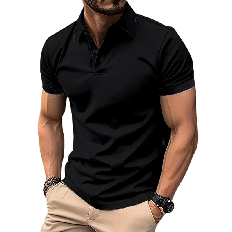 Summer Men's Solid Color Polo Shirt Short Sleeve Lapel Button Tshirts