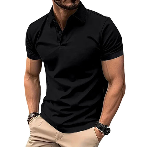 Summer Men's Solid Color Polo Shirt Short Sleeve Lapel Button Tshirts